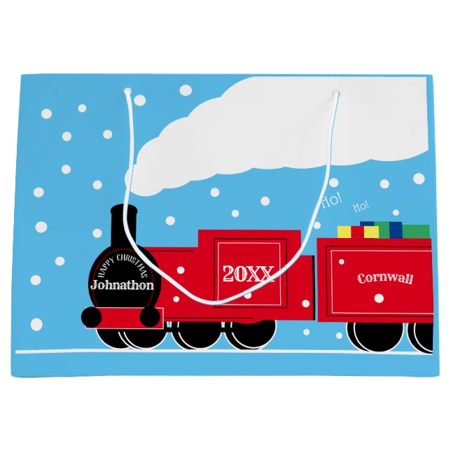 Grand Sac Cadeau Train à vapeur de Noël dans la neige (Devant)