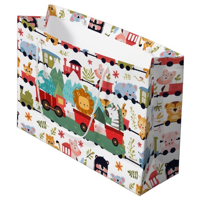 Grand Sac Cadeau Train d'animaux bébé (Devant Angle)