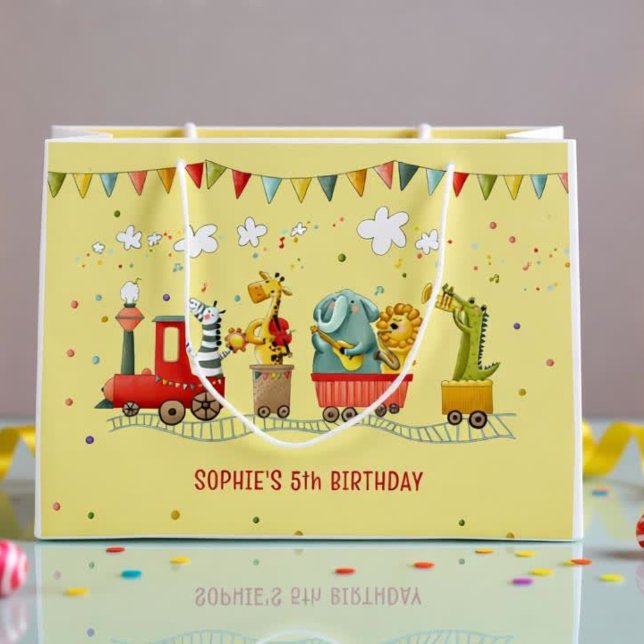 Grand Sac Cadeau Train de musique avec animaux sauvages anniversair (Créateur téléchargé)