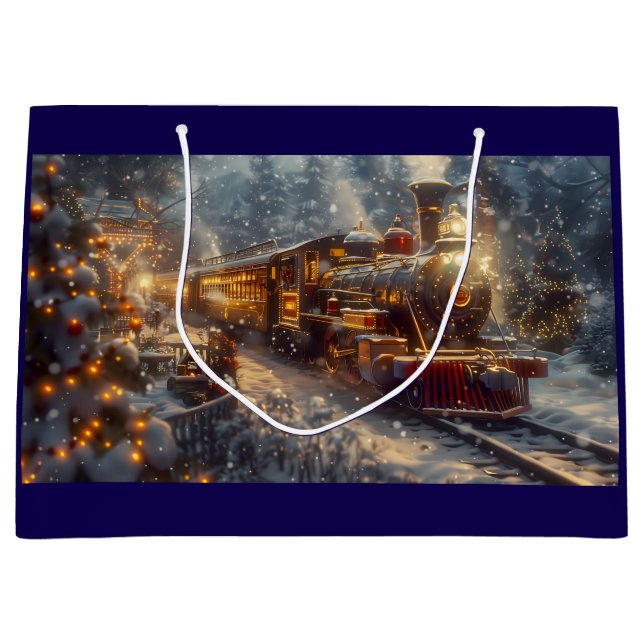 Grand Sac Cadeau Train de Noël (Devant)