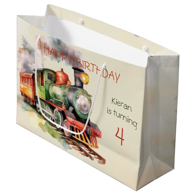 Grand Sac Cadeau Train Engine Boy 4e anniversaire (Devant Angle)