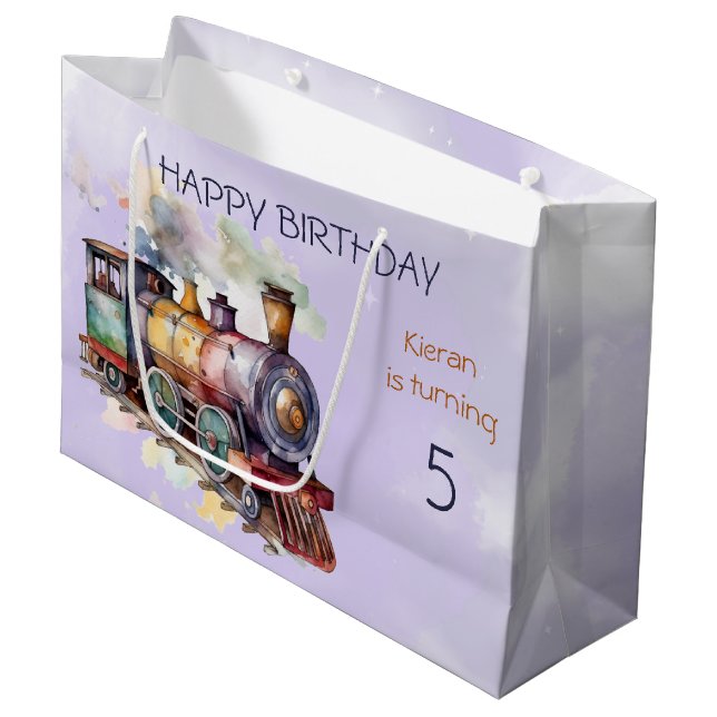 Grand Sac Cadeau Train Engine Boy 5th. Anniversaire (Devant Angle)