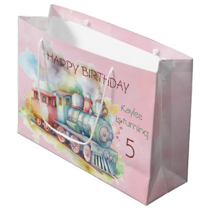 Grand Sac Cadeau Train Engine Girl 5th. Anniversaire