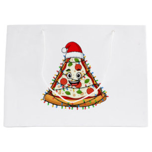 Grand Sac Cadeau Tranche de pizza de Noël avec chapeau de Père Noël