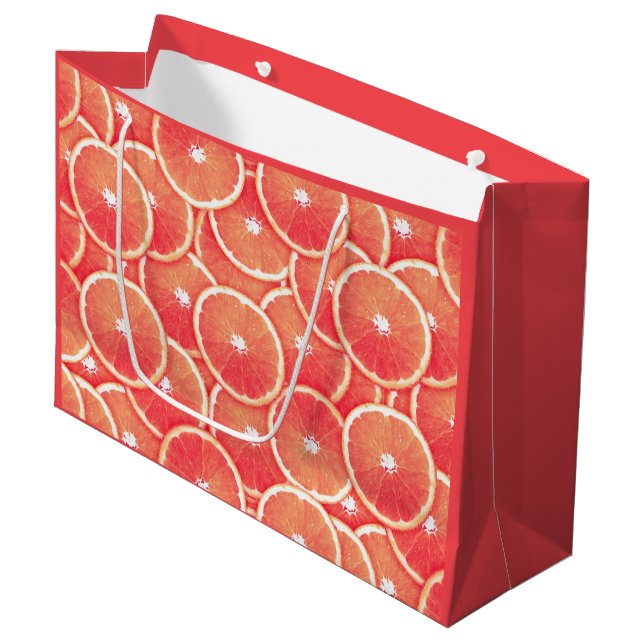 Grand Sac Cadeau Tranches de pamplemousse rose (Devant Angle)