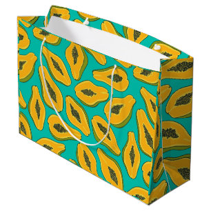 Grand Sac Cadeau Tranches de papaye turquoise
