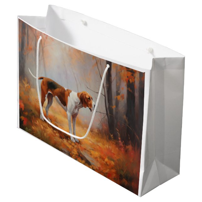 Grand Sac Cadeau Treeing Walker Coonhound dans les feuilles d'autom (Devant Angle)