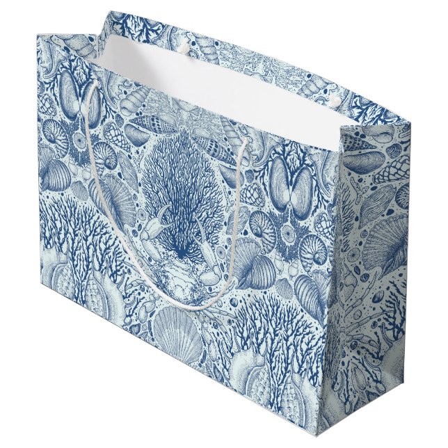 Grand Sac Cadeau Trésors de plage en bleu (Dos Angle)