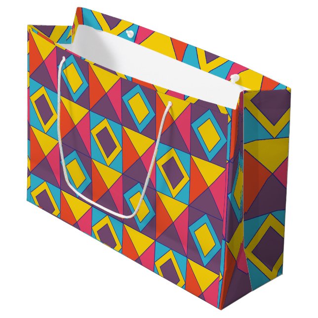 Grand Sac Cadeau Triangle diamant coloré géométrique (Devant Angle)