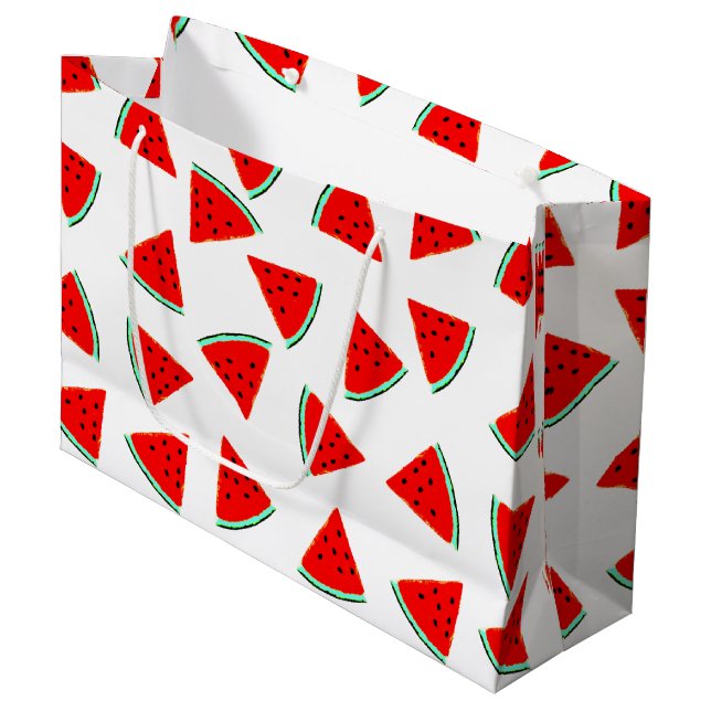 Grand Sac Cadeau Triangles Motifs de pastèque (Devant Angle)