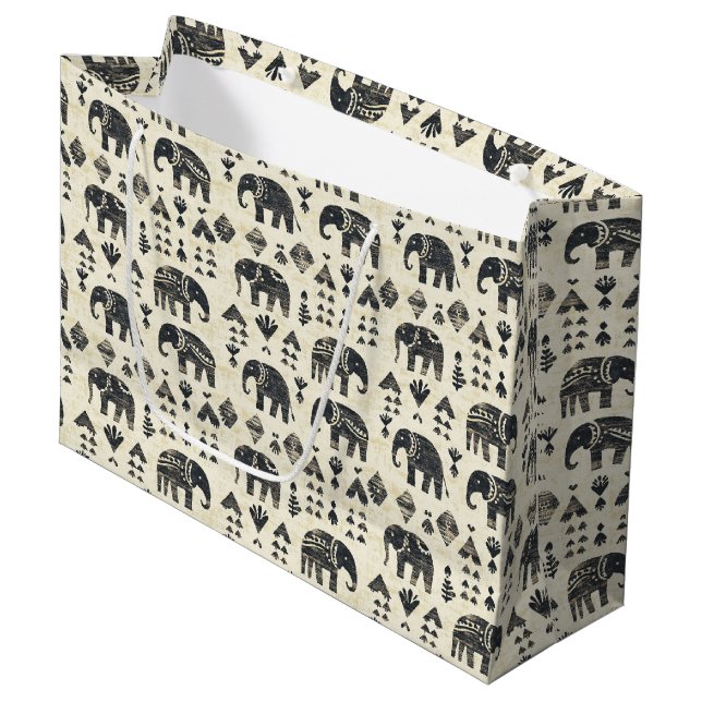 Grand Sac Cadeau Tribal Elephant Boho Pattern (1) (Devant Angle)