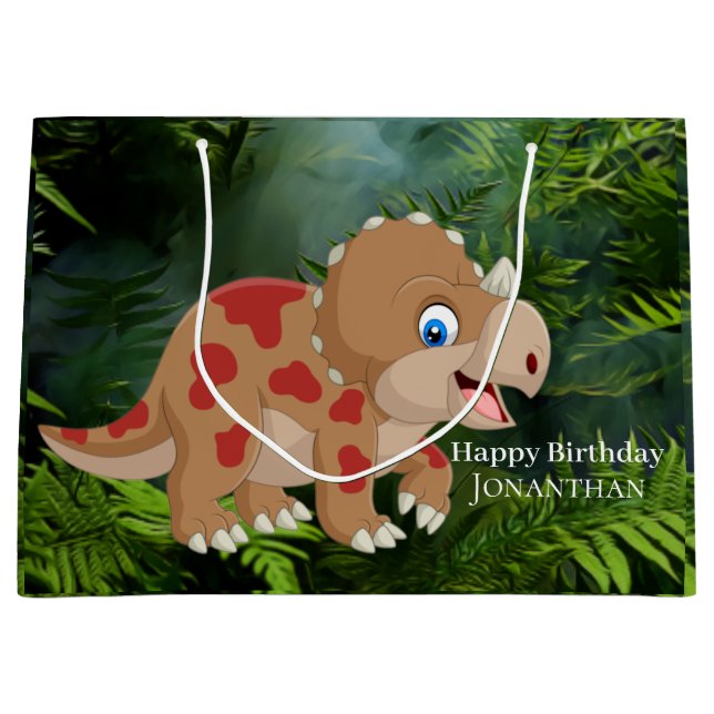 Grand Sac Cadeau Tricératops de Dinosaure (Devant)