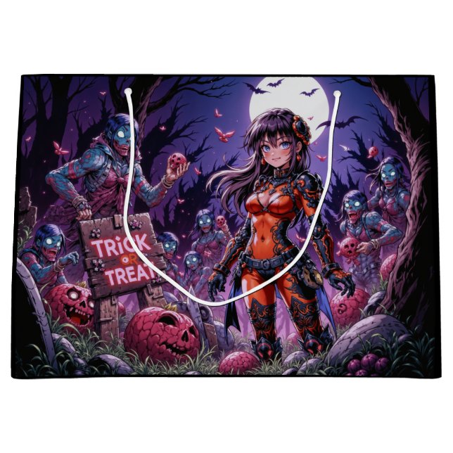 Grand Sac Cadeau Trick or Treat Halloween Zombies Distribuant des C (Devant)