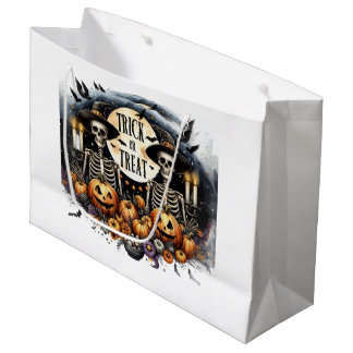 Grand Sac Cadeau Trick or Treat Squelettes & Citrouilles Halloween