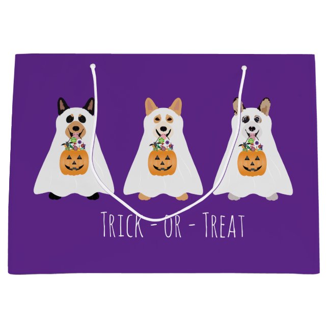 Grand Sac Cadeau Trick Ou Treat Corgi Ghost Dogs Halloween (Devant)