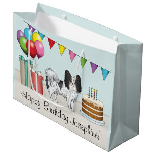 Grand Sac Cadeau Tricolor Papillon Cartoon Chien coloré Anniversair