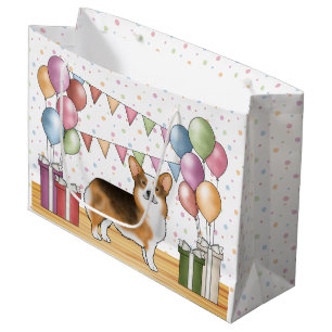 Grand Sac Cadeau Tricolor Pembroke Corgi tête rousse Pastel Anniver