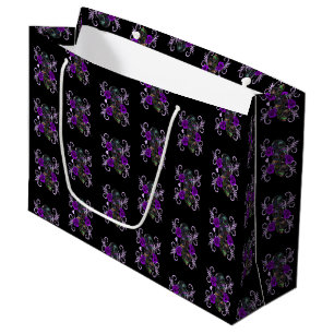 Grand Sac Cadeau Triple Jour Noir Des Crânes Morts Roses Violets