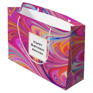 Grand Sac Cadeau Trippy rose et orange design Tourbillonnant Annive