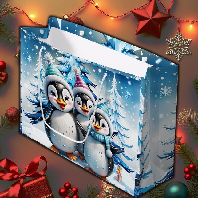 Grand Sac Cadeau Trois adorables pingouins (Créateur téléchargé)