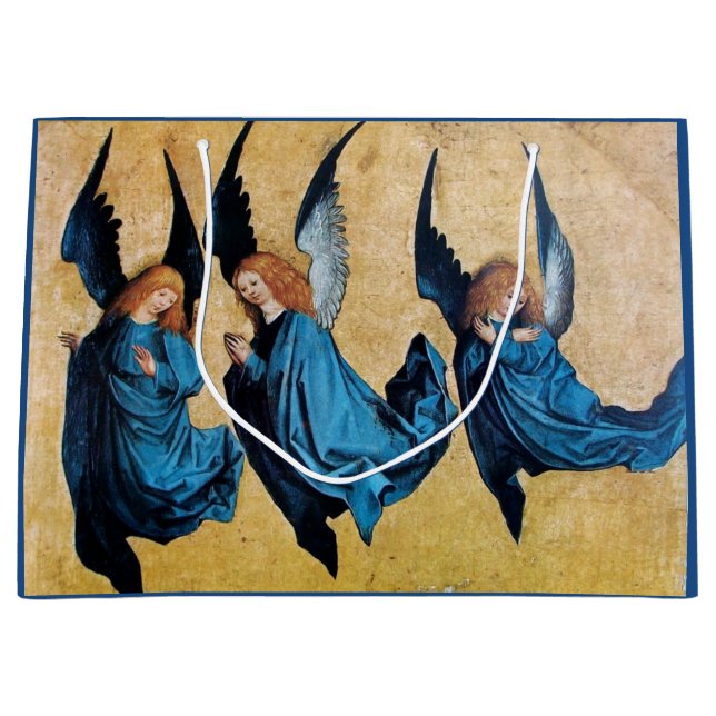GRAND SAC CADEAU TROIS ANGELS DE NOËL EN BLEU (Devant)