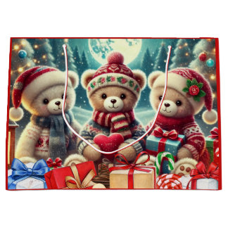 Grand Sac Cadeau Trois Oursons Mignons Joyeux Noël