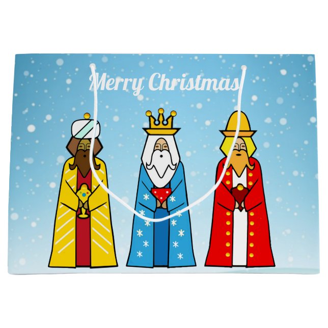 Grand Sac Cadeau Trois Sages sur fond bleu clair (Devant)
