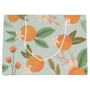 Grand Sac Cadeau Tropical Citrus Floral Mint Green