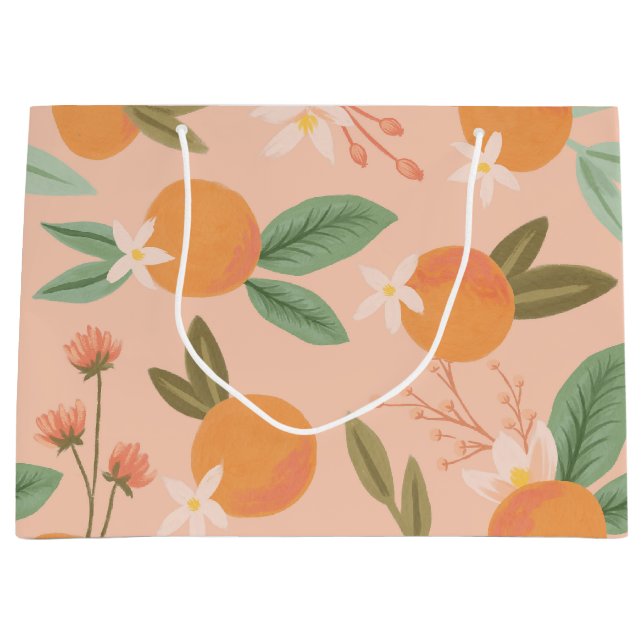 Grand Sac Cadeau Tropical Citrus Floral Rose (Devant)
