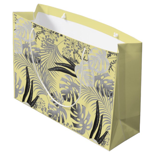 Grand Sac Cadeau tropical, gris et jaune (Dos Angle)