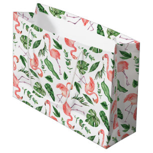 Grand Sac Cadeau Tropical rose Flamingo