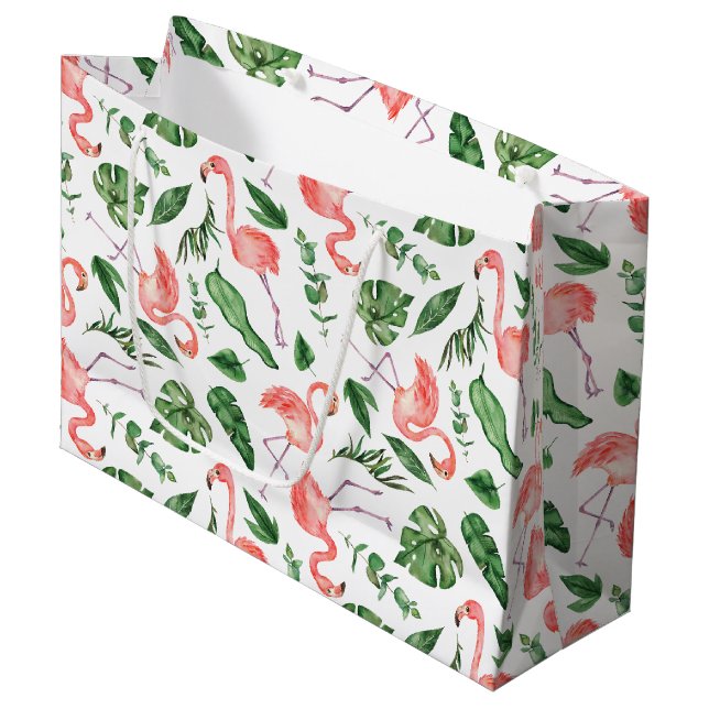 Grand Sac Cadeau Tropical rose Flamingo (Devant Angle)