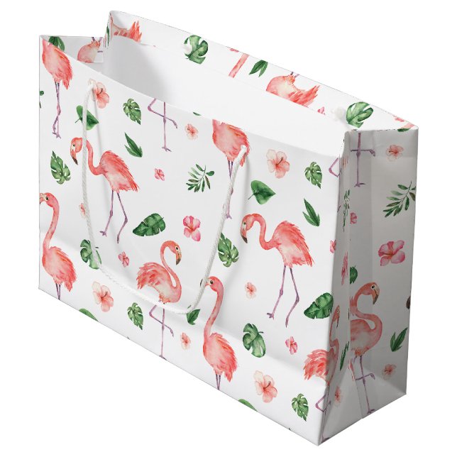 Grand Sac Cadeau Tropical rose Flamingo (Devant Angle)