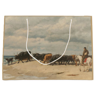 Grand Sac Cadeau Troupeau de bétail près de la mer (par Eugène Burn