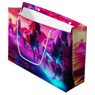 Grand Sac Cadeau Troupeau électrique - Chevaux Synthwave