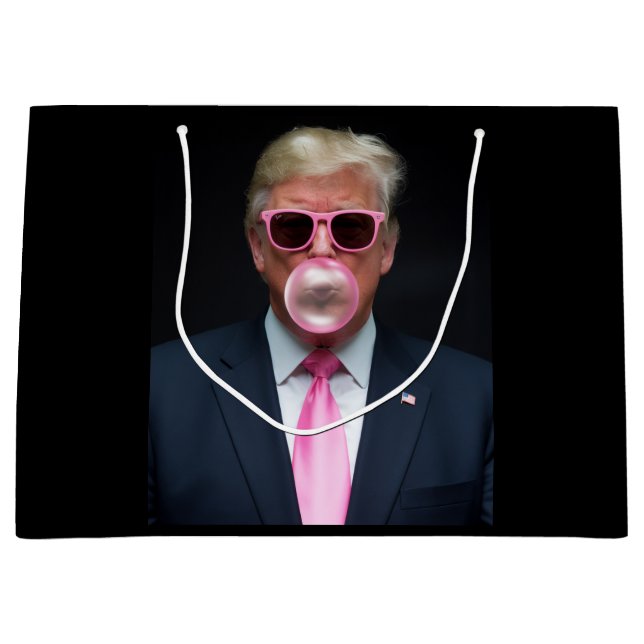 Grand Sac Cadeau Trump Pink Bubble Gum Président 47 USA (Devant)