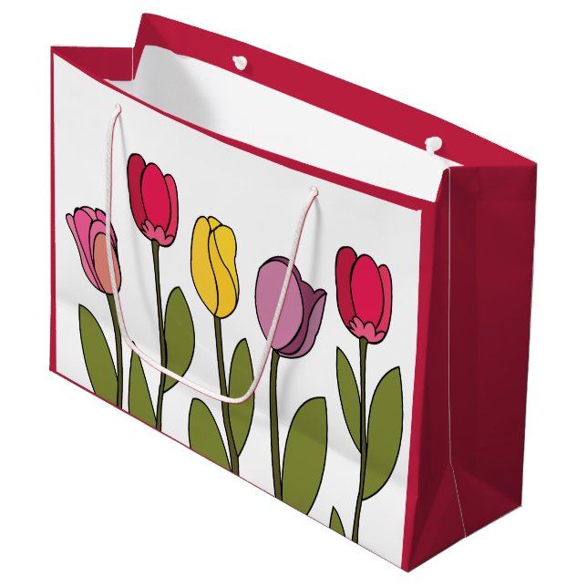 Grand Sac Cadeau Tulipe florale colorée (Devant Angle)