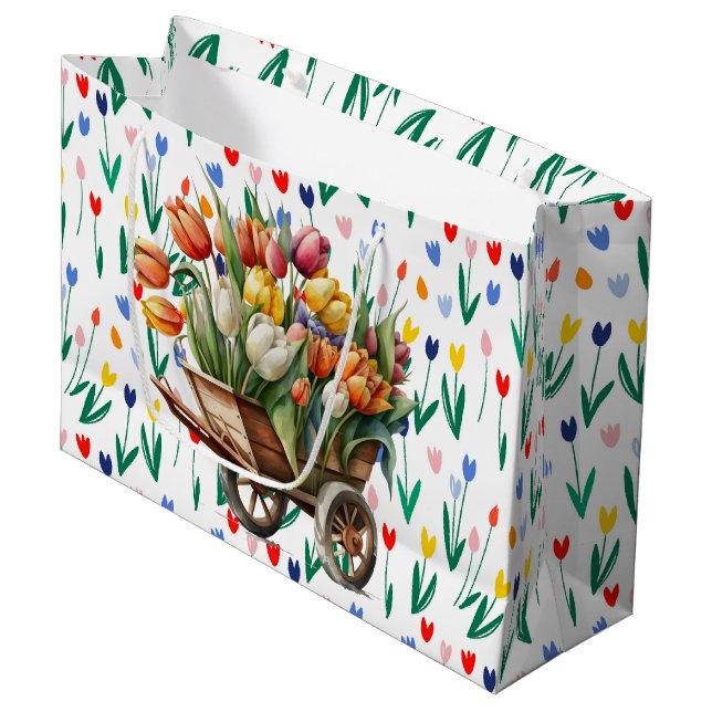 Grand Sac Cadeau Tulipes de printemps  (Devant Angle)