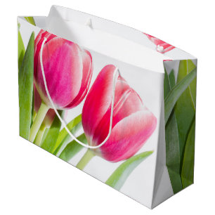 Grand Sac Cadeau Tulipes roses avec Feuille vert photo