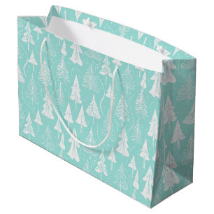 Grand Sac Cadeau Turquoise Arbre de Noël Motif n° 6 ID1009