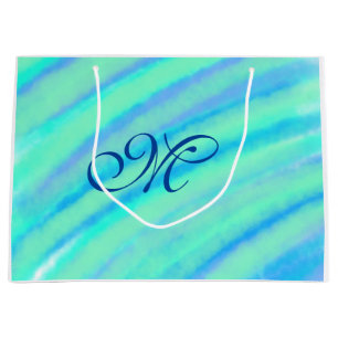 Grand Sac Cadeau Turquoise bleu vert filigranes ajouter votre monog