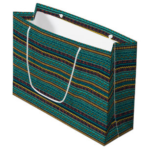 GRAND SAC CADEAU TURQUOISE BLUE VERT OR TRIBAL MOTIFS