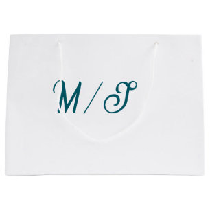 Grand Sac Cadeau Turquoise monogramme couple marié nom simple style