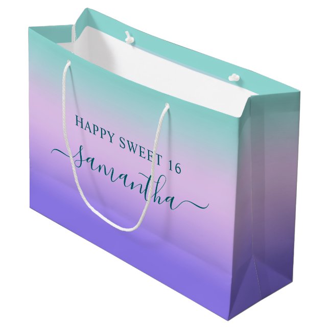 Grand Sac Cadeau Turquoise rose et pourpre Gradient Sweet 16 (Devant Angle)