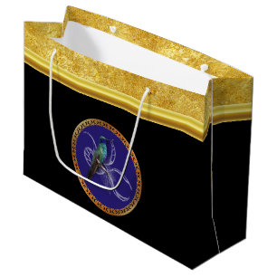 Grand Sac Cadeau Turquoise verte et bleu avec le colibri pourpre
