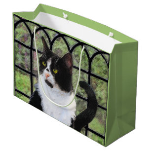 Grand Sac Cadeau Tuxedo Chat dans la peinture de fenêtre Art animal
