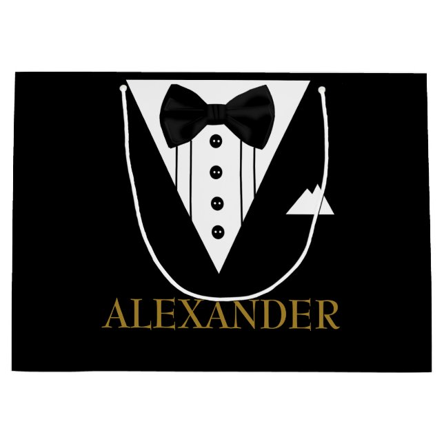 Grand Sac Cadeau Tuxedo Personnalisé Groomsman Mariage Merci (Devant)