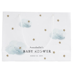 Grand Sac Cadeau Twinkle Gold Stars & Baby shower de nuages bleus