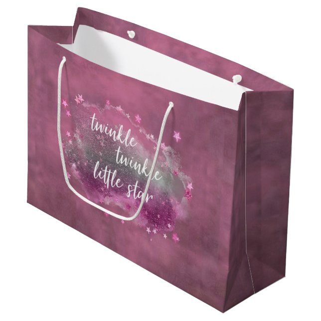 Grand Sac Cadeau Twinkle Little Star | Dusty Mauve rose gris argent (Devant Angle)