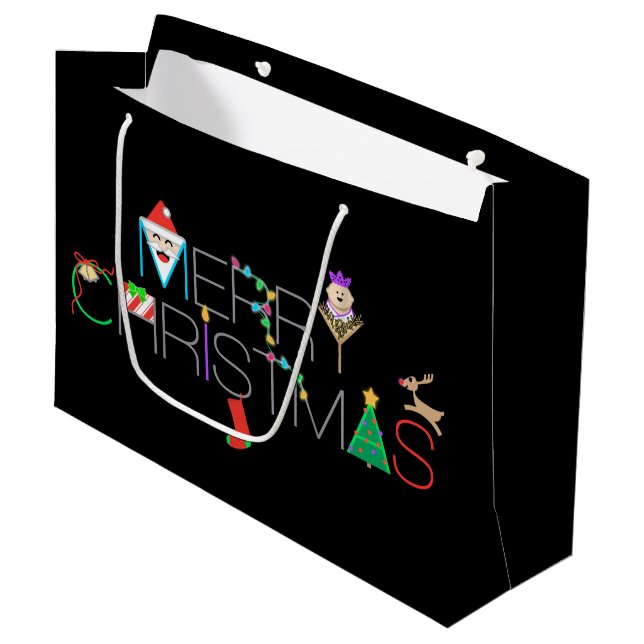 Grand Sac Cadeau Typographe de Merry Christmas (Devant Angle)